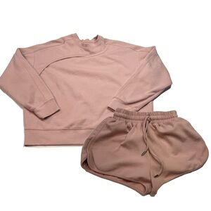 Blush Pink Relaxed Fit Crewneck & Lounge Shorts Set – Paperlil